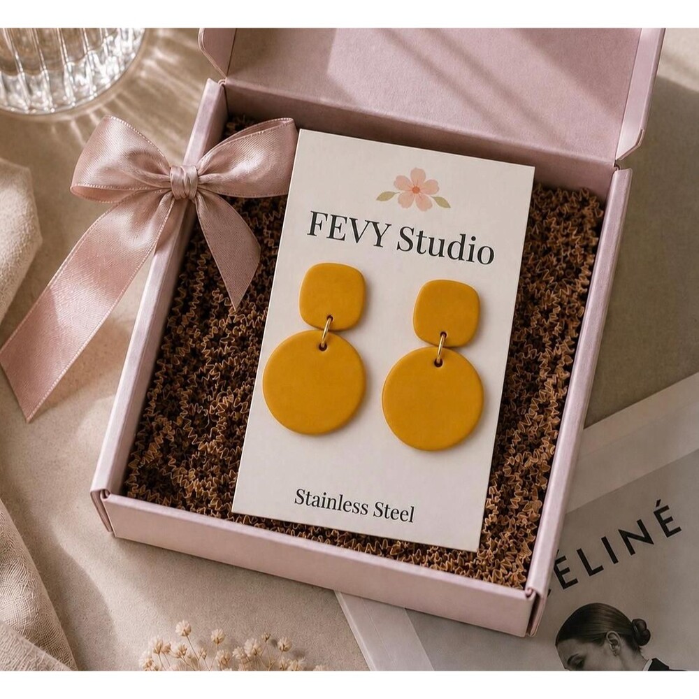 Mustard Yellow Polymer Clay Statement Earrings | Lightweight Dangles